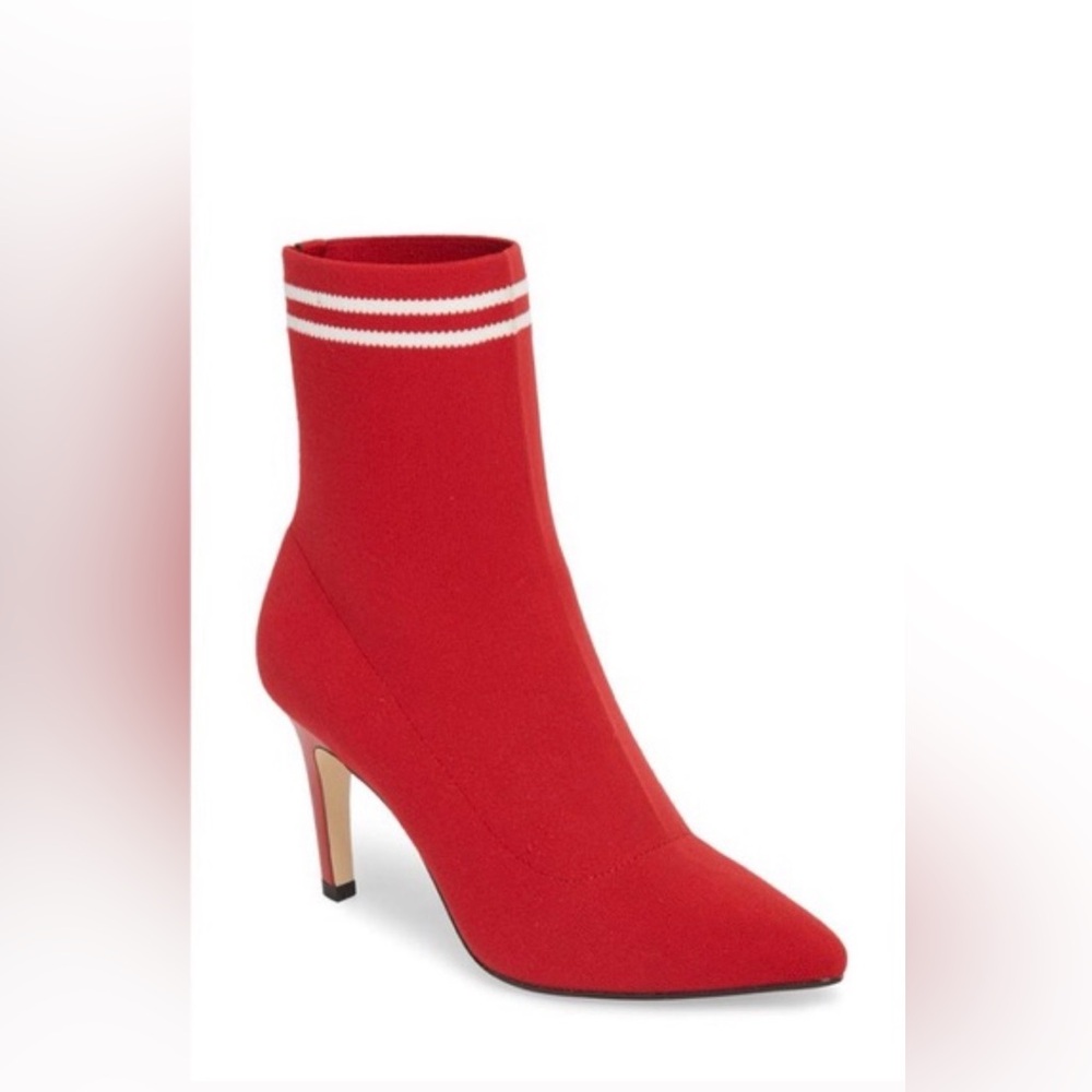 Leith Women's Red Sock Bootie Heel with White Stripe